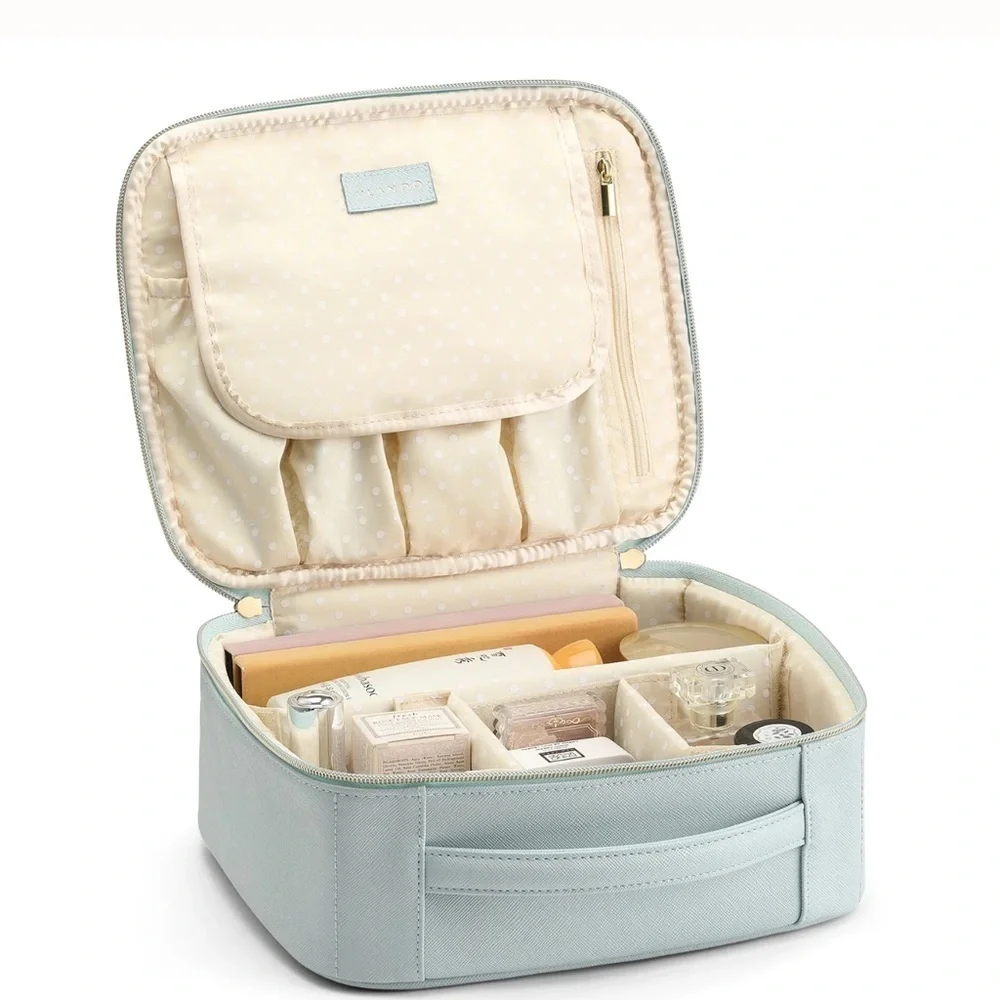 Vlando Travel Makeup Case Organizer Vanity Cosmetic Train Case Mint